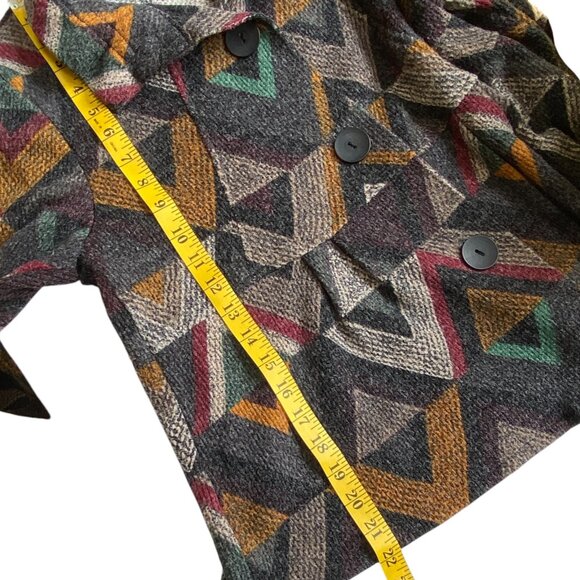 Damee Peplum Button Sweater Jacket Sz S Flare Sleeve Geometric Artsy Lagenlook - Picture 13 of 13